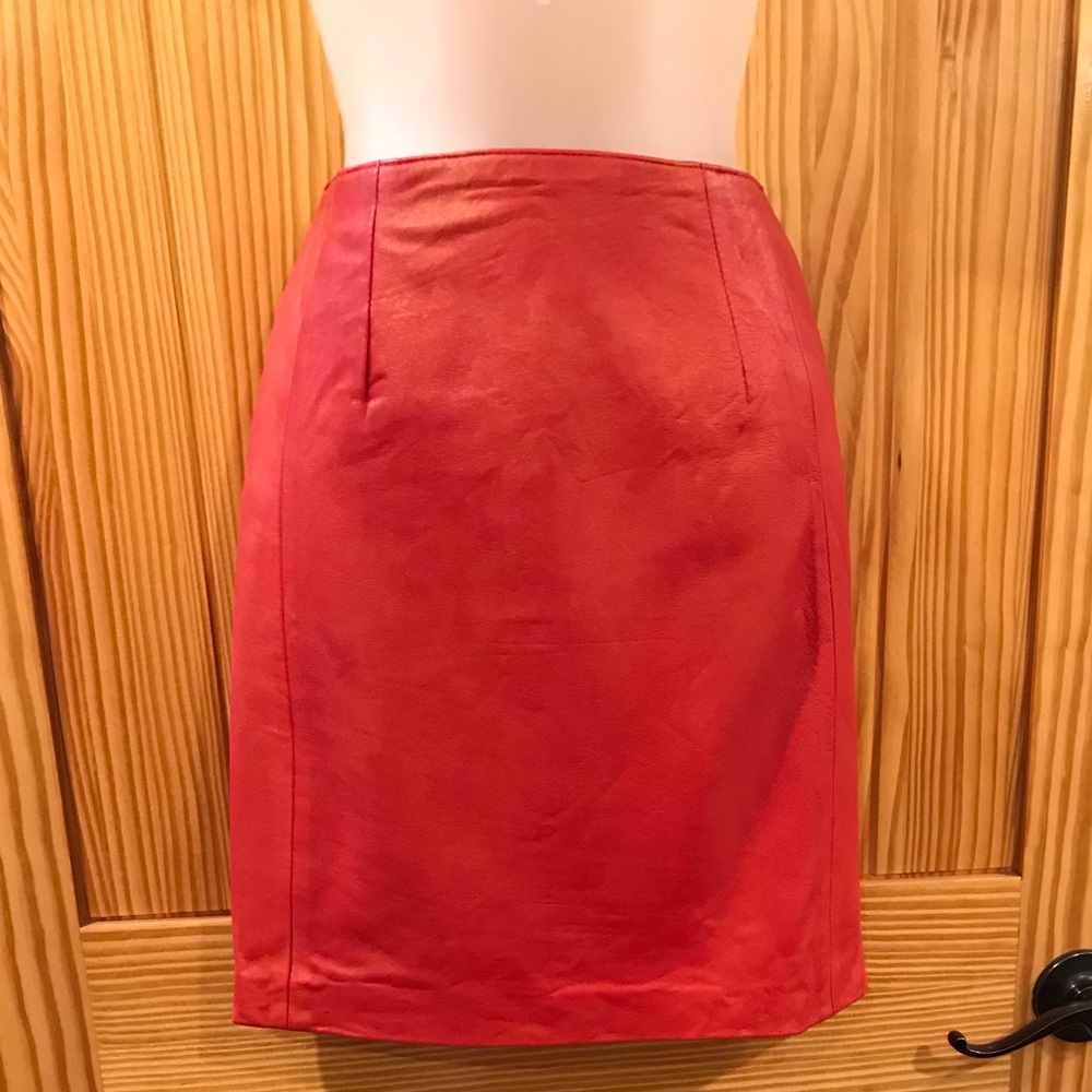 Saks Fifth Avenue Vintage Red Leather Skirt